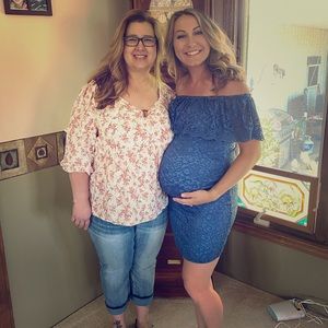 Blue Off the Shoulder Pink Blush Dress